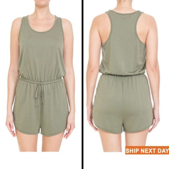 Dolphin Hem French Terry Sleeveless Racerback Romper - Romper - Racerback - Picture 1 of 6